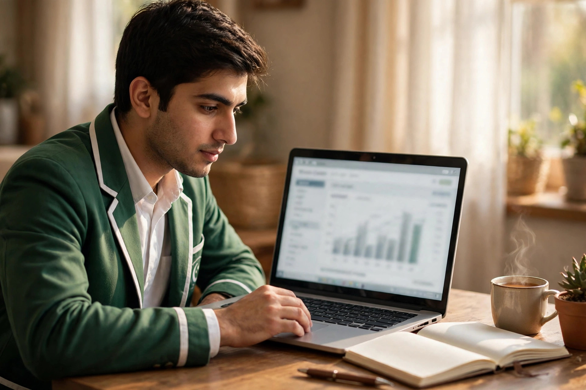 College student checking the BISE Bahawalpur 11th class result 2026 on a laptop — online, SMS and gazette methods