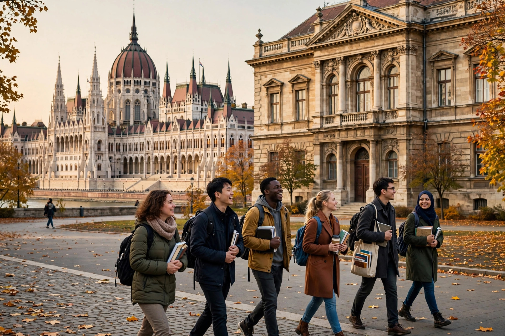 Students in front of the Hungarian Parliament building in Budapest — Stipendium Hungaricum scholarship for Pakistani students